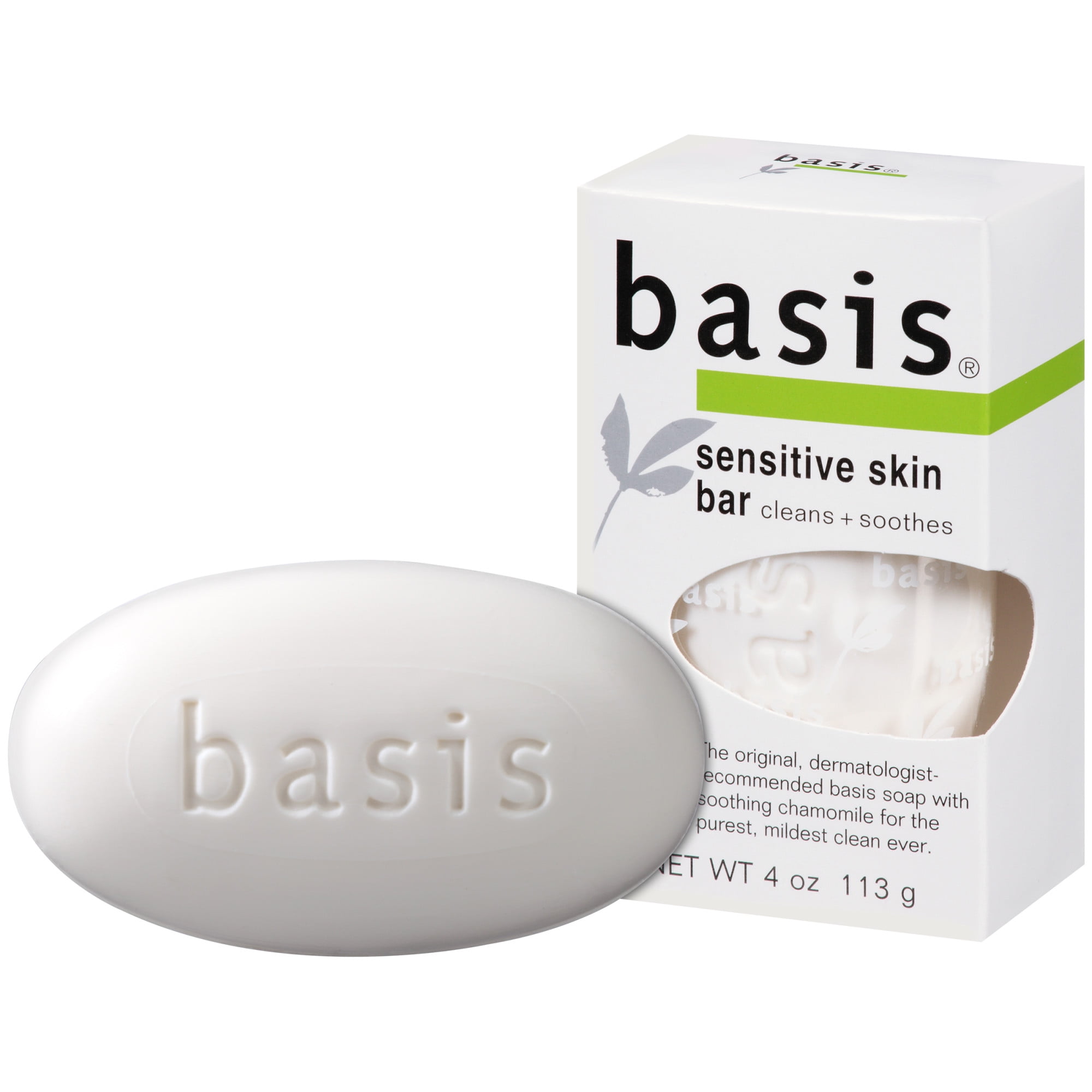 Basis Sensitive Skin Bar Soap, Unscented Soap Bar for Sensitive Skin, 4 oz Bar