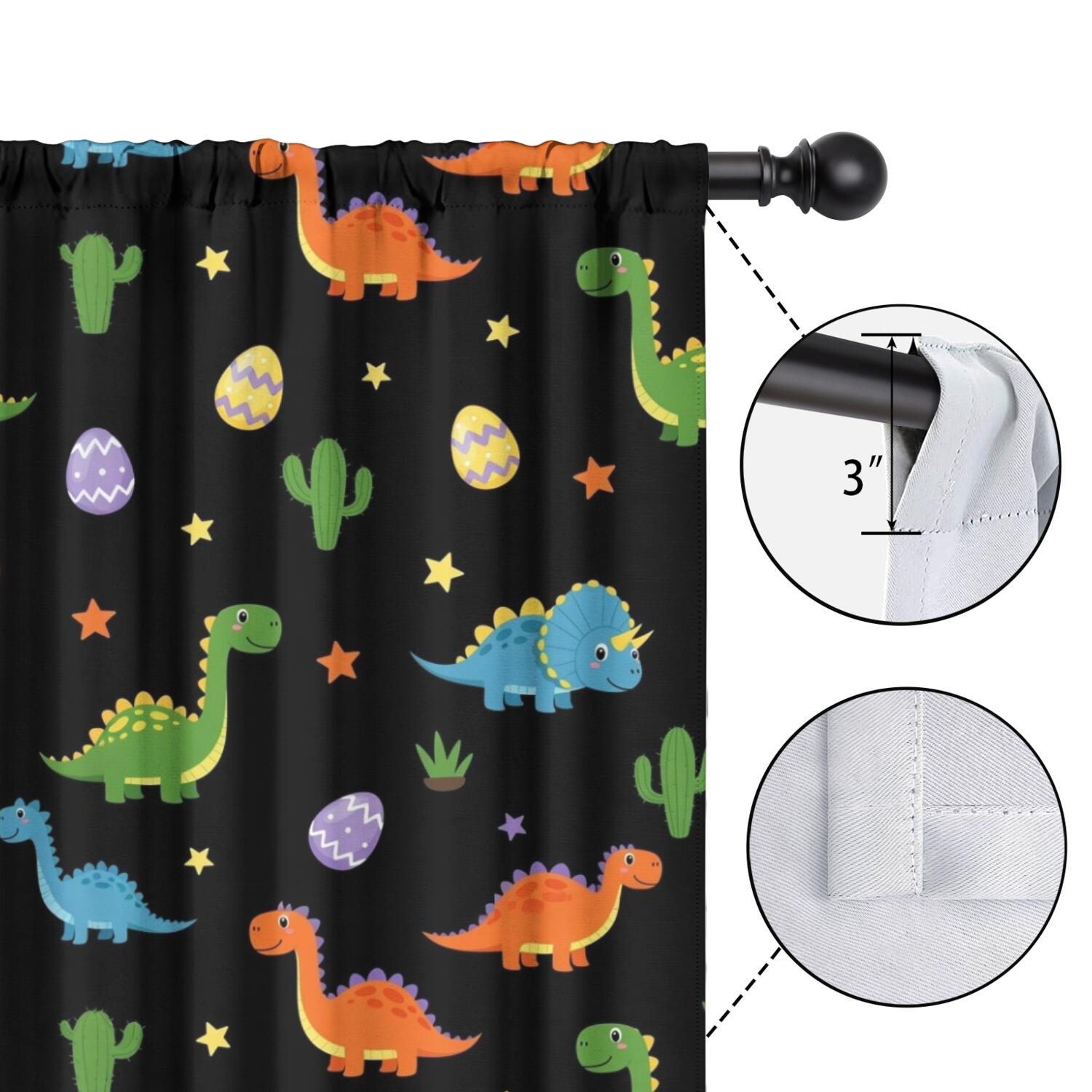 Blackout Kids Curtains,Black Dinosaurs Eggs Cacti Pattern Childrens Insulated Curtains Set Of 2,Bedroom Essentials,Toddler Room Decor 52"x63"
