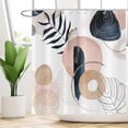 thumbnail image 5 of Abstract Boho Leaf Shower Curtains, Weighted Bottom Pink and Navy Blue Modern Minimalist Geometric Palm Leaves Mid Century Fabric Bathroom Curtain Waterproof Washable with 12 Hooks,72"x84", 5 of 6