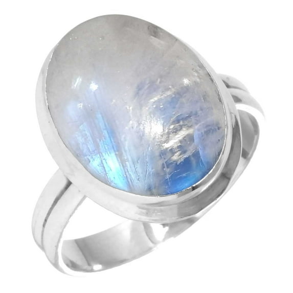 925 Silver Ring For Women - Girls White Natural Rainbow Moonstone Stone Silver Ring Size 5.5 June Birthstone Silver Ring Size 5.5 Gift For Mother On Friendship Day 925 Gemstone Silver Jewelry