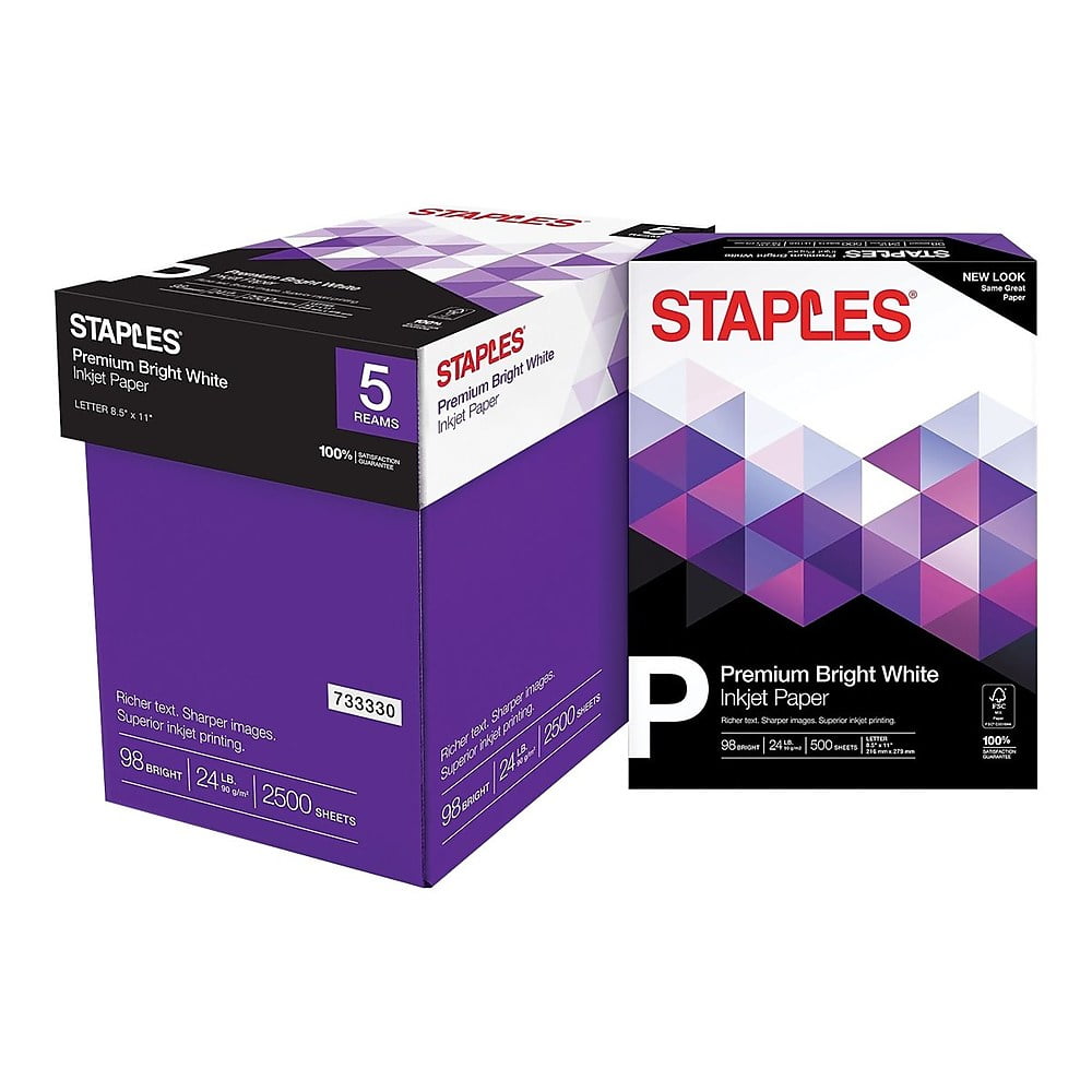 Staples Premium 8.5" x 11" Multipurpose Paper 24 lb 98B 500/RM 5 RM/CT