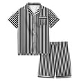 thumbnail image 2 of WEAIXIMIUNG Pyjama Rayé Imprimé pour Filles Manches Courtes Bouton Haut Shorts Ensemble de Pyjama Maison 150, 2 of 4