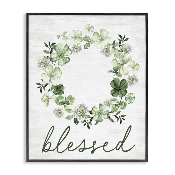 Stupell Industries Blessed Clover Wreath Botanical & Floral Painting Black Framed Art Print Wall Art, 11 x 14