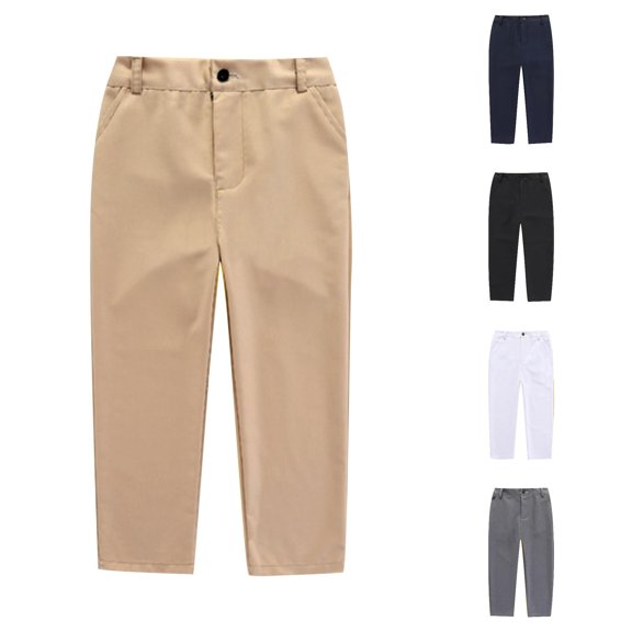 Yuhangmm Boys' Pants, Boys Girls‘ Flat Front Dress Pants Adjustable Waist School Wear Formal Casual Pants Trousers For Kids S for Boys Khaki 5-6 Years