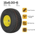 thumbnail image 2 of (2 Pack) WEIZE 15x6.00-6 Tubeless Tire and Wheel Assembly, Replacement Lawn Mower Front Tires, Compatible with John Deere Riding Mowers 100 and 300 Series, 3" Offset Hub, 3/4" or 5/8" or 1/2" Bushing, 2 of 7