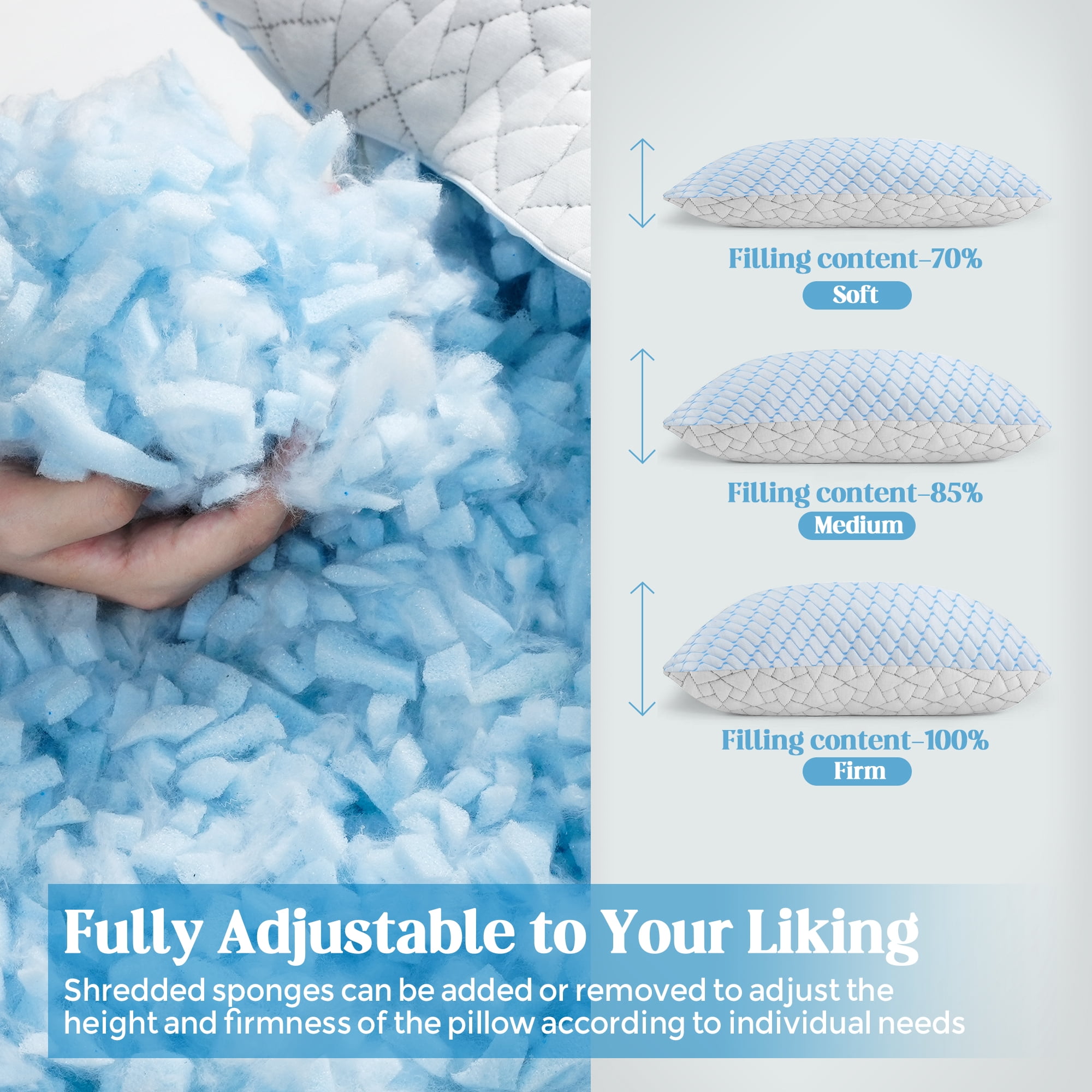 PYPUMSA Shredded Memory Foam Pillows Standard Size Set of 2, Regulating Reversible Cooling Pillow Bed Pillow for Bed, Adjustable Loft Bed Firm or Soft Pillows for Side, Back, Stomach, Hot Sleepers
