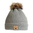 thumbnail image 1 of Children Winter Hat Knitted Plush Ball Decor Elastic Soft Thick Unisex Cartoon Bear Decor Anti-slip Cold Resistant Yarn Cap, 1 of 9