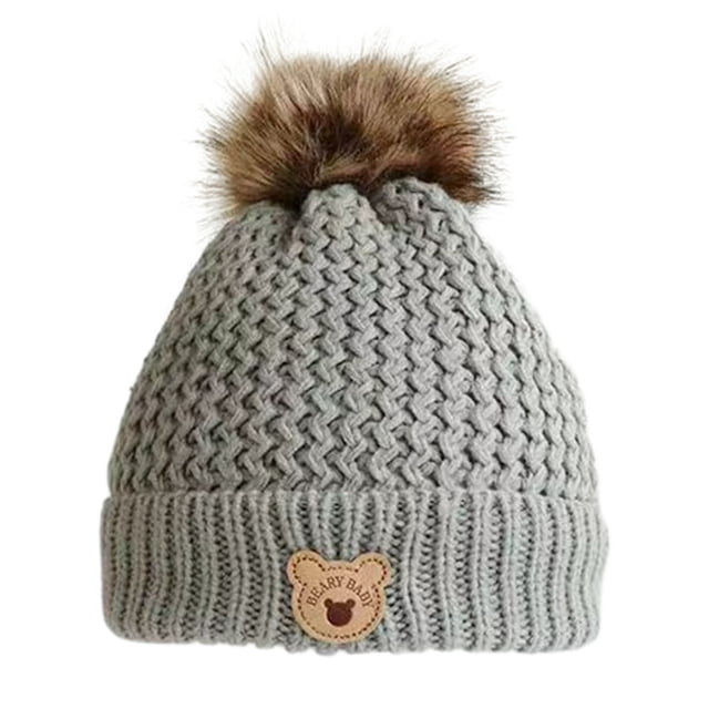 Children Winter Hat Knitted Plush Ball Decor Elastic Soft Thick Unisex Cartoon Bear Decor Anti-slip Cold Resistant Yarn Cap