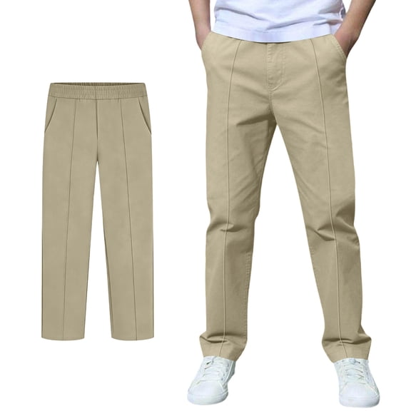 Boys School Uniform Pants Elastic Waist Straight Slim Fit Khaki Uniform Pants Boys Size 8-9 Years Clothes