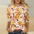 thumbnail image 4 of Blusas para Mujeres Casual 3/4 Manga Cuello Redondo Impreso Suelto, Top para Primavera Verano Diario Y Otoño, 4 of 5