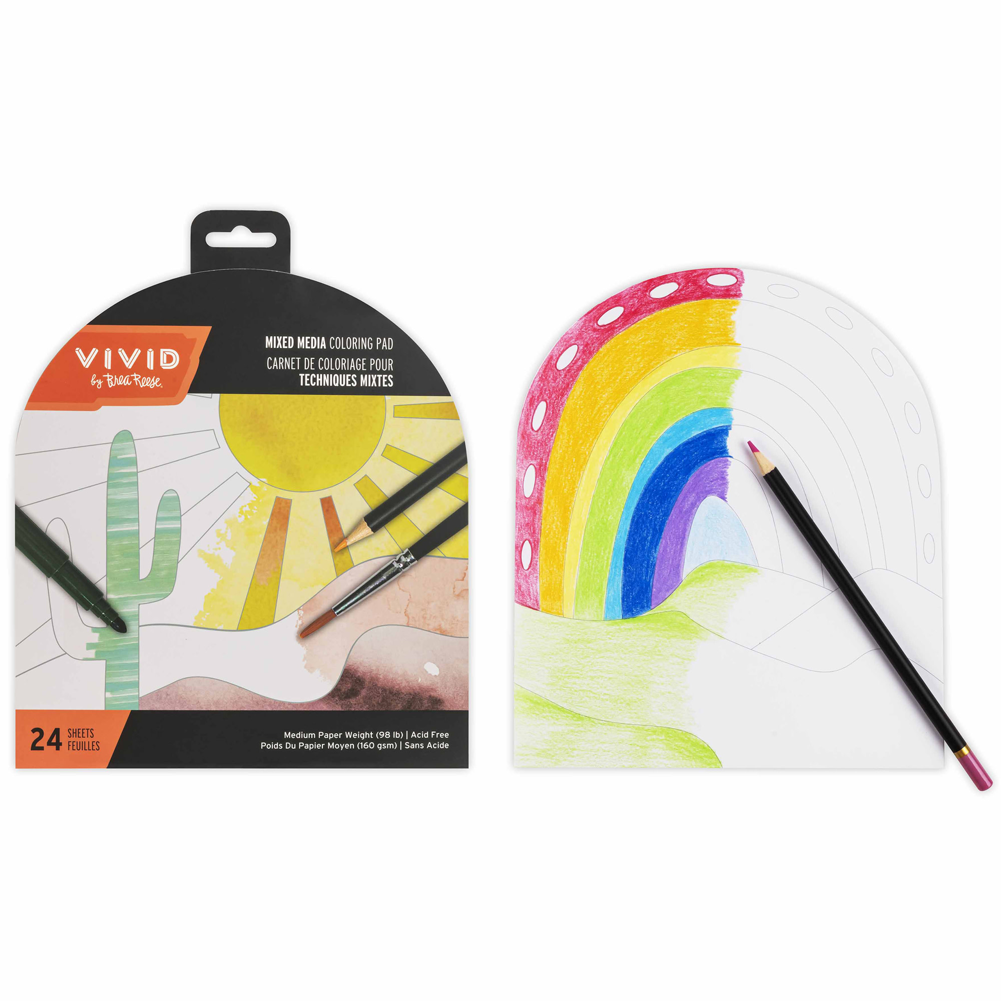Vivid by Brea Reese: Mixed Media Coloring Pad - Boho - 24 Shaped Sheets in 8 Pattern Designs, Art Paper Pages For Paints-Markers-Colored Pencils