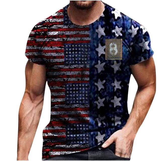 T-Shirt Blouse Décontracté à Col Rond pour Homme Mode Jour de l'Indépendance Manches Courtes Ample