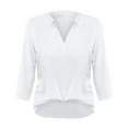 thumbnail image 4 of yunLCZ Women Shirts Women's 3/4 Length Sleeve V Neck Collared Tops Summer Business Casual Work Shirts Fashion Outfits 2025 Women's Short Sleeve Shirts White XXXL, 4 of 4