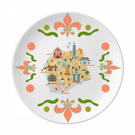

TaiPei Map Attrations Eluanbi Lighthouse Flower Ceramics Plate Tableware Dinner Dish