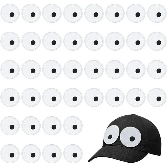 40PCS Eyes Patches Iron on/Sew On Round Eyeballs Applique for Sewing White Eyes Embroidered Applique Patches Costume Accessories for DIY Crafts Bags Shirts Decor