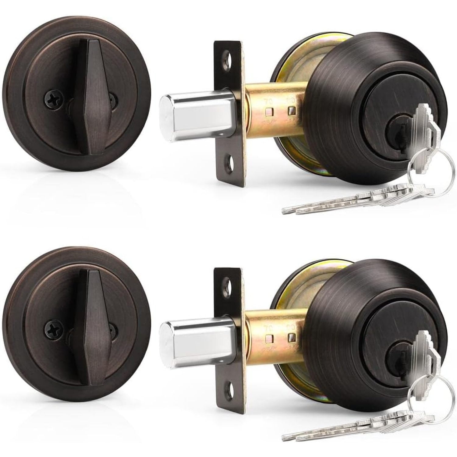 Bilot(2 Pack) Keyed Alike Single Cylinder Deadbolts Oil Rubbed Bronze