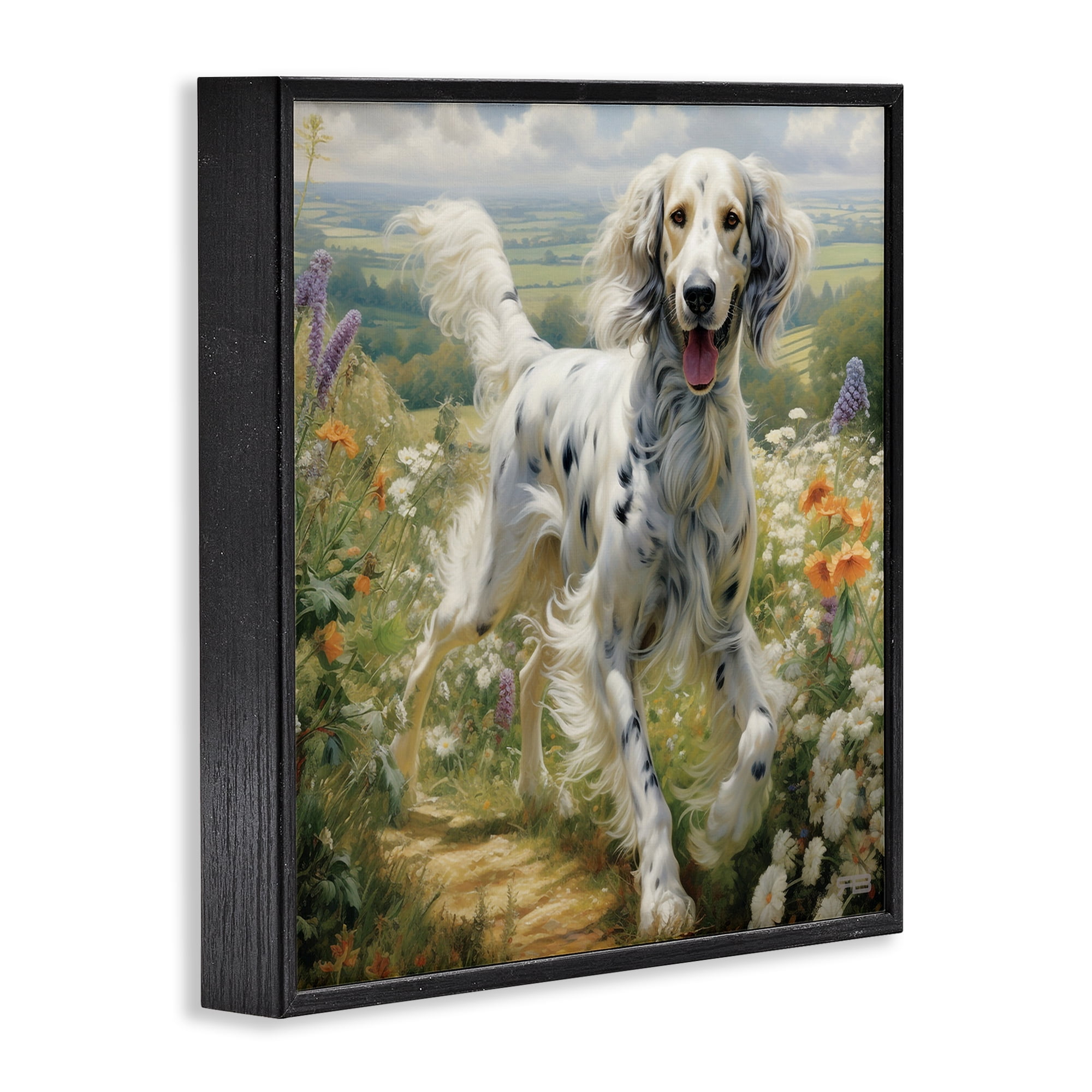 Stupell Industries Trotting Dog Landscape Animals & Insects Painting Black Framed Art Print Wall Art, 24 x 24