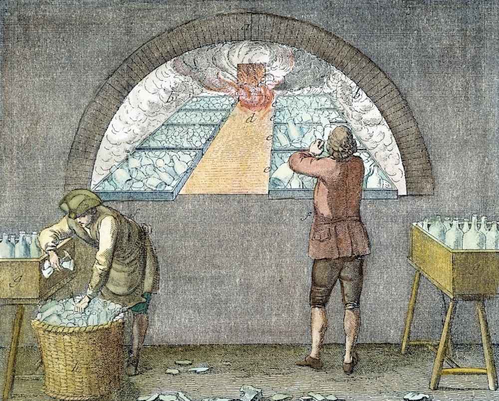 Glassmaking, 18Th Century. /Nglassware Cooling Slowly In An Annealing Oven, The Glassware Being