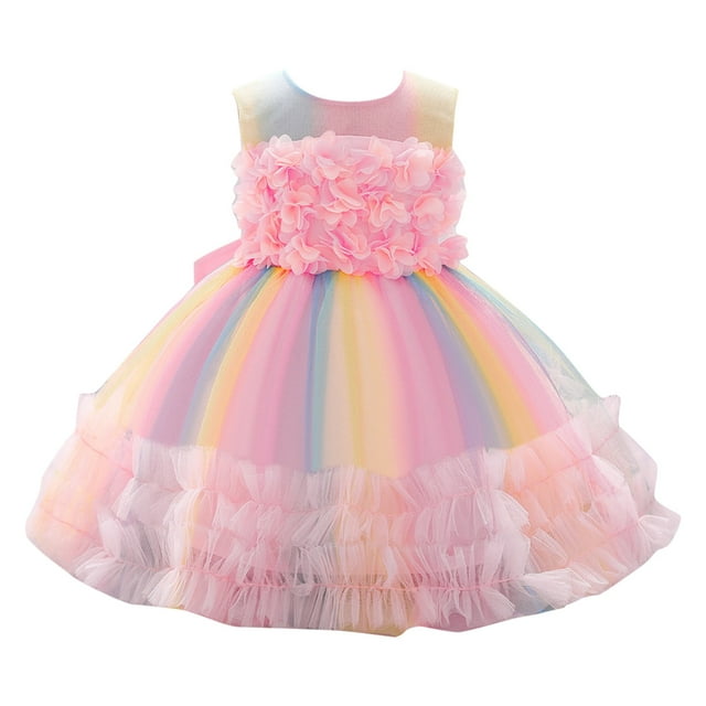 Hfolob Robes d'Été pour Filles, Imprimés pour Enfants, Sans Manches, Style Cour de Fleurs de Vacances, Robe Fluide en Maille, Robes Décontractées 6-12 Mois