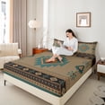 thumbnail image 4 of jejeloiu Retro Boho Aztec Bed Sheets,Rustic Farmhouse Tribal King Sheets,Brown Cyan Sheet Set For Teens,Microfiber Bedroom Decor,4 Pieces, 4 of 7
