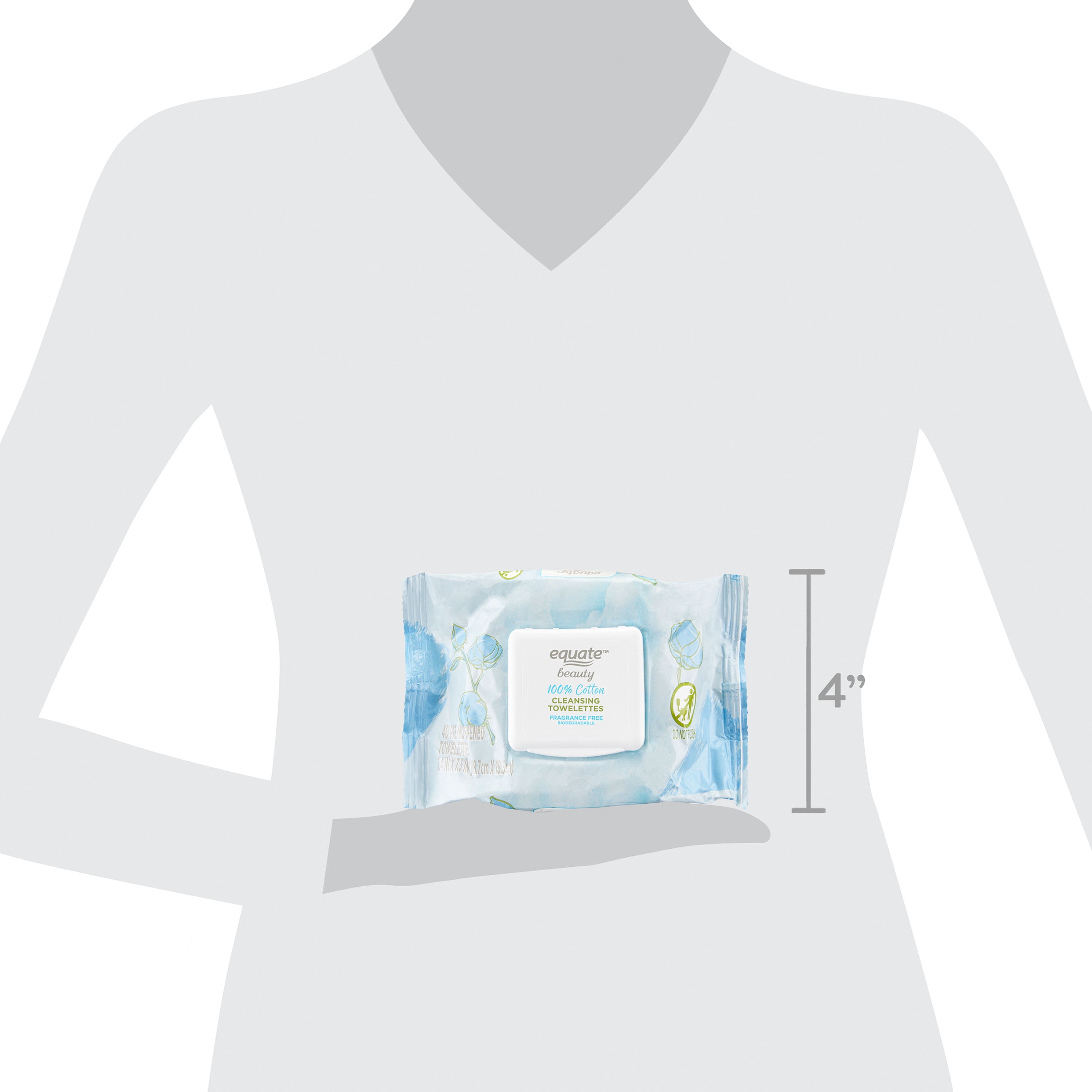 Equate Beauty Fragrance Free 100% Cotton Cleansing Towelettes, 40 Count Make up Remover Wipes