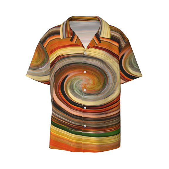 Naloa Colorful Swirl Men's Loose Fit Cuban Collar Short-Sleeve Shirt with Button-down and Chest Pocket for Everyday Wear Outings - Small
