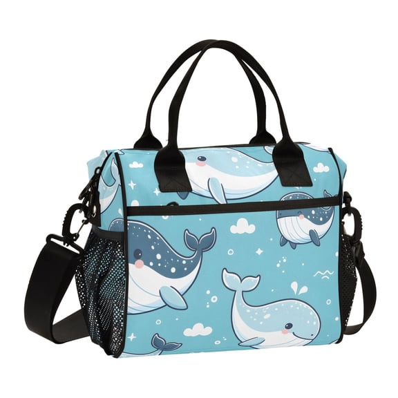 Cute Whale Swimming Lunch Bag Insulated Lunch Box Leakproof Reusable Cooler Tote Adjustable Shoulder Strap for Men Women 9L