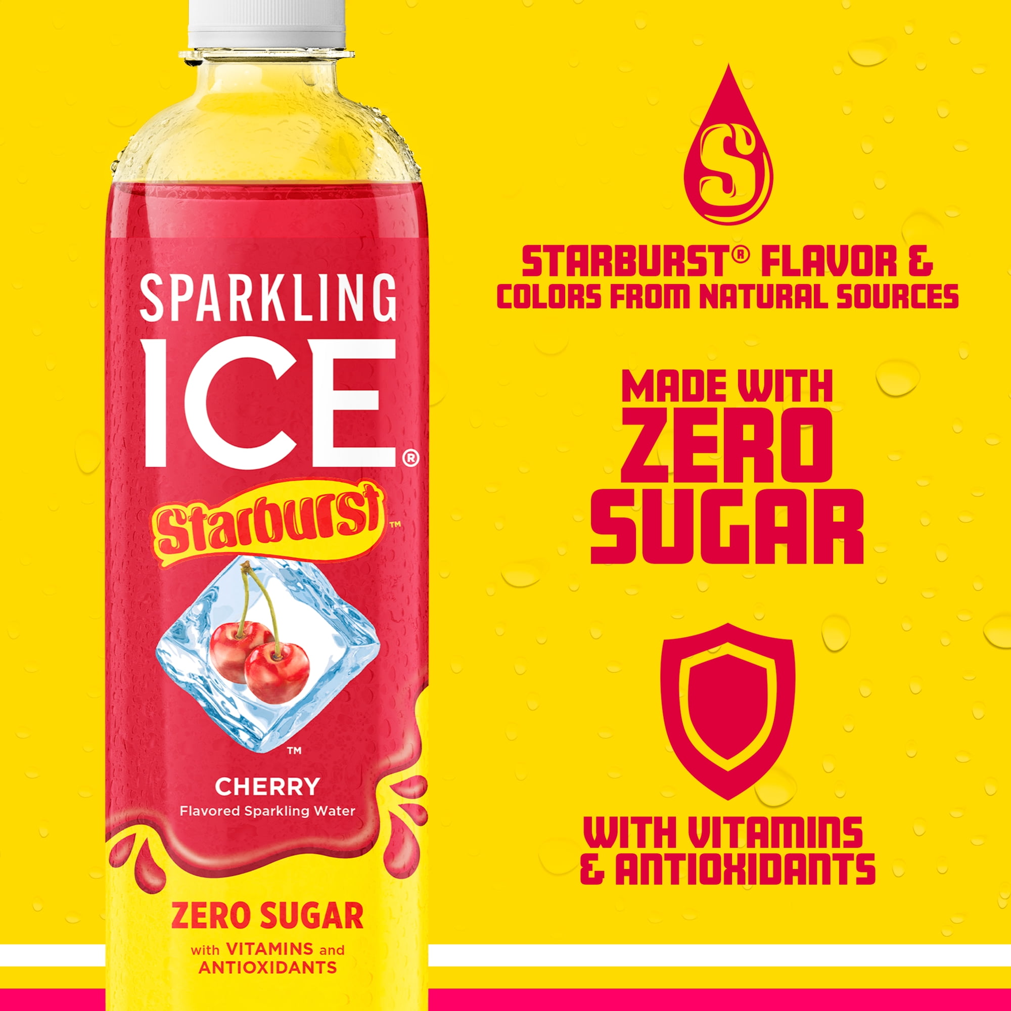 (5 pack) Sparkling Ice STARBURST Cherry, Zero Sugar Flavored Sparkling Water, with Vitamins and Antioxidants, Low Calorie Beverage, 17 fl oz Plastic Bottle