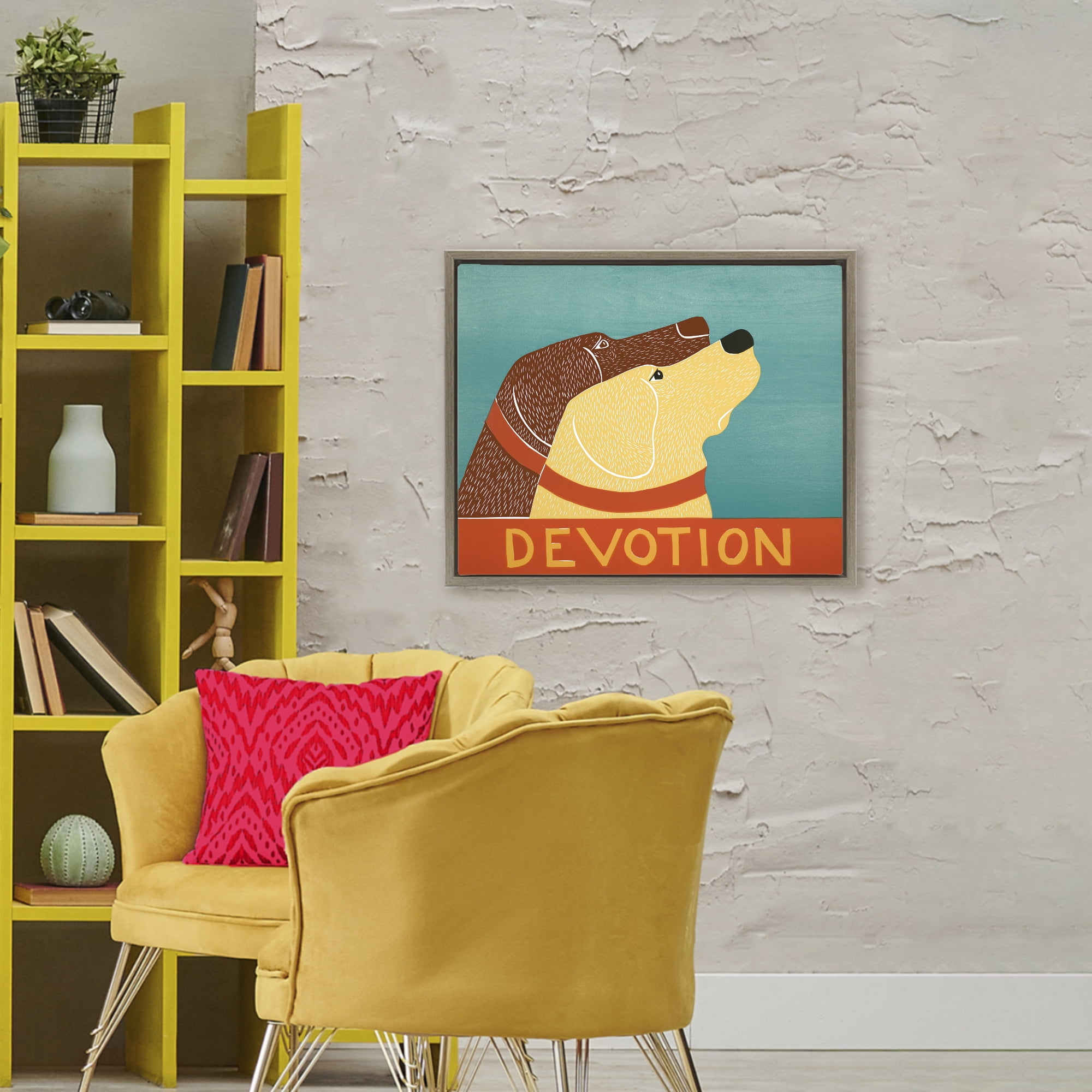 Devotion Dog Duo Brown Framed Floater Canvas Wall Art, design by Stephen Huneck