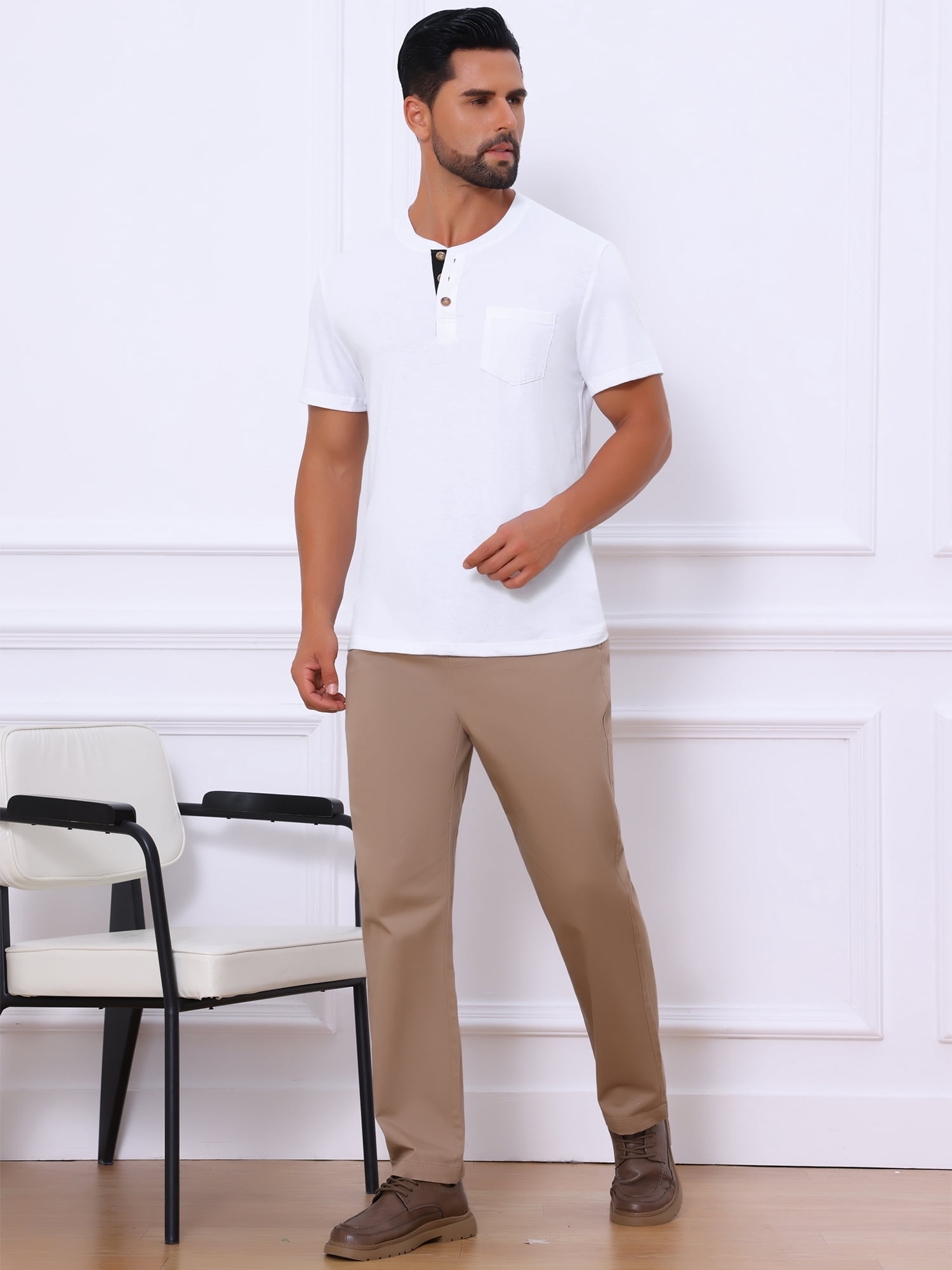 DARING DIVA Men's Casual Summer Short Sleeves Button Henley Basic Tee XL White