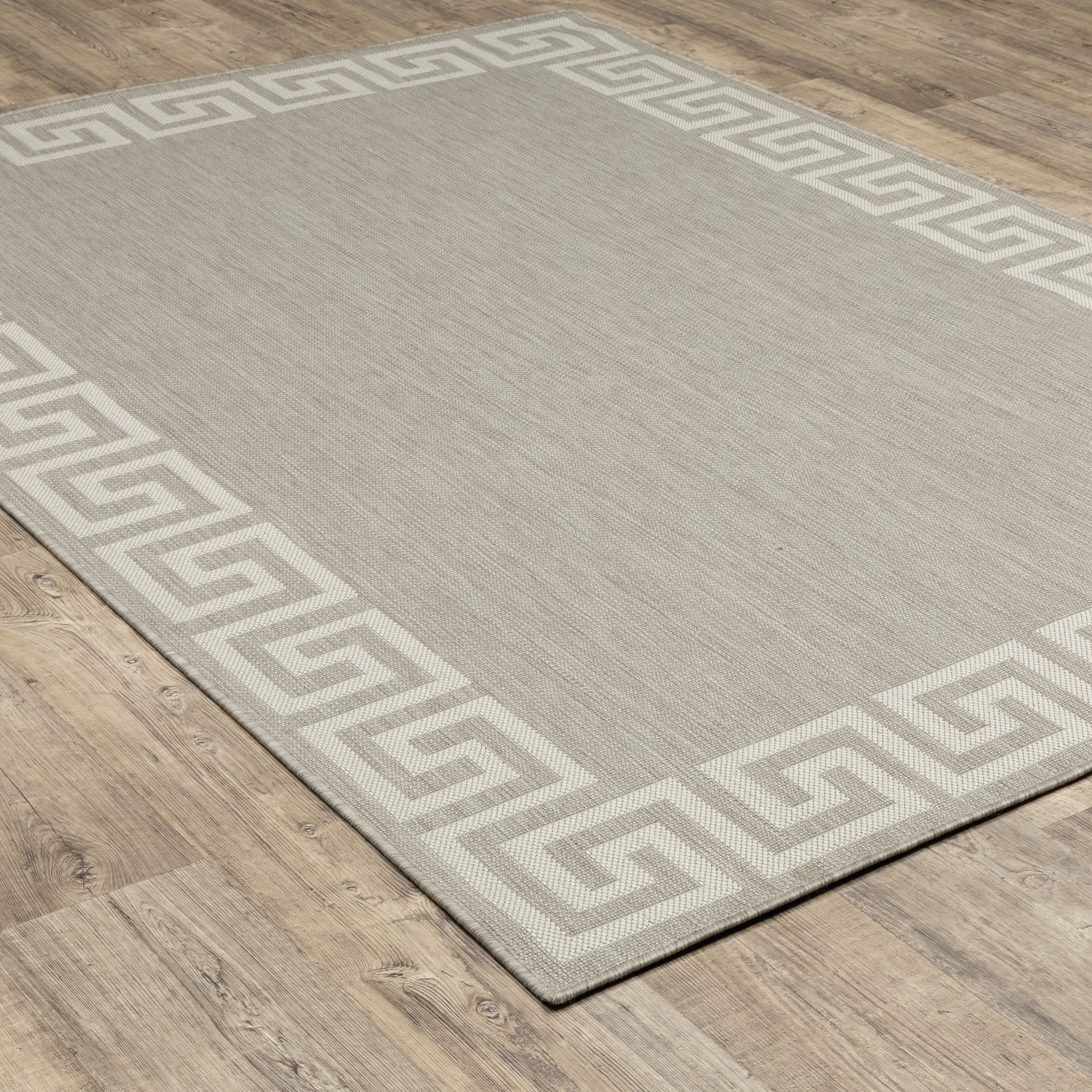Avalon Home 5' x 7' Gray and Taupe Border Outdoor Rug