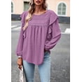 thumbnail image 4 of PRETTYGARDEN Women's Long Sleeve Blouses Ruffle Swiss Dot Crochet Loose Fit Spring Fall Tunic Dressy Casual Tops, 4 of 10