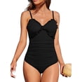 thumbnail image 1 of Charmo Women Ribbed One Piece Bathing Suits Ruffle V Neck Swimsuit High Cut Monokini, 1 of 6