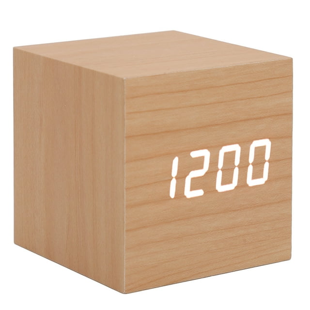 Horloge en Bois LED, 3 Luminosité en Bois Numérique Réveil Protection Oculaire Réglable pour la Décoration de la Maison