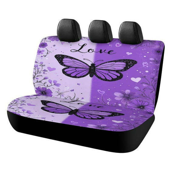 Dreamy Purple Butterfly Pattern (55)-2 Car Rear Seat Covers,Bench Back Seat Cover , Easy to Install Universal Fit for Cars Trucks Vans And SUVs