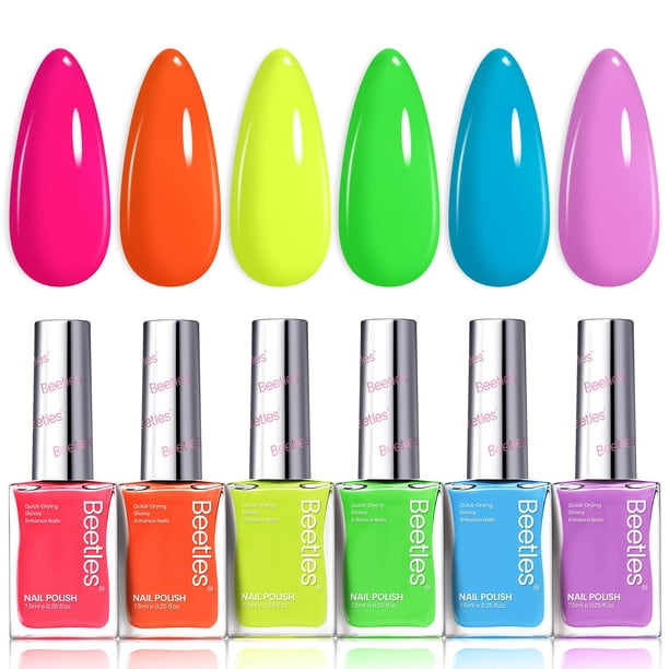 Set de esmaltes de uñas Beetles Neon, 6 colores, arcoíris brillante