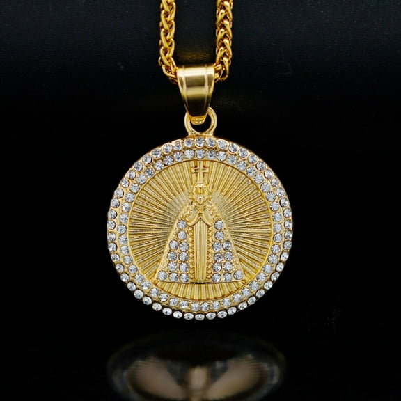 Our Lady of Aparecida Virgin Mary 14K Yellow Gold Necklace For Women Luxury Jewelry Jesus Cross Accessories