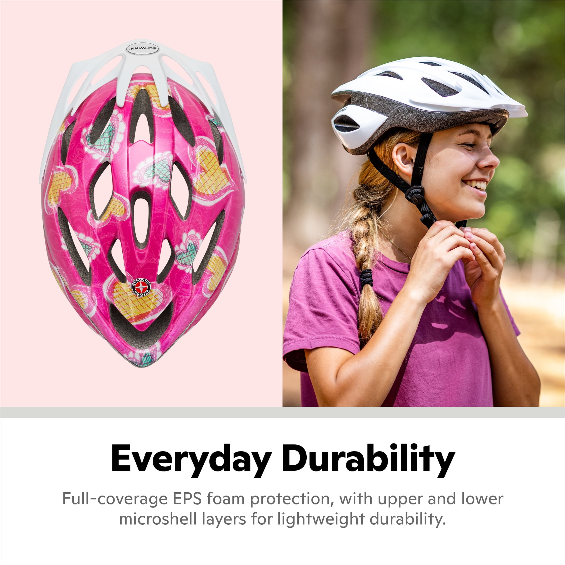 Schwinn Thrasher Child Bicycle Helmet, Ages 5 - 8, Pink Heart Design
