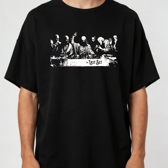 Last Set Dj T-Shirt Graphic Tee, House Music Techno Lover, Casual Crew Neck, Slight Stretch, Geometric Pattern, Drop Shoulder, Short Sleeve, Summer Season, Perfect For Adult