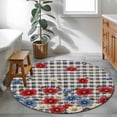 thumbnail image 3 of Red Blue Floral Round Area Rug 3.3Ft Washable Circle Rugs for Dining Room Table, Independence Day Flowers Black Buffalo Plaid Non-Slip Carpet Floor Mats Indoor Outdoor Carpet Runner Home Decor, 3 of 8