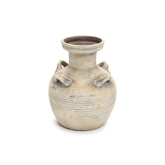 LuxenHome Rustic Off-White with Gray 10.2-Inch Tall Terracotta Urn Vase