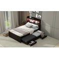 thumbnail image 6 of Newest Twin XL Size Platform Bed with Storage LED Headboard, Charging Station, Twin Size Trundle and 2 Drawers, Dark Brown, 6 of 9