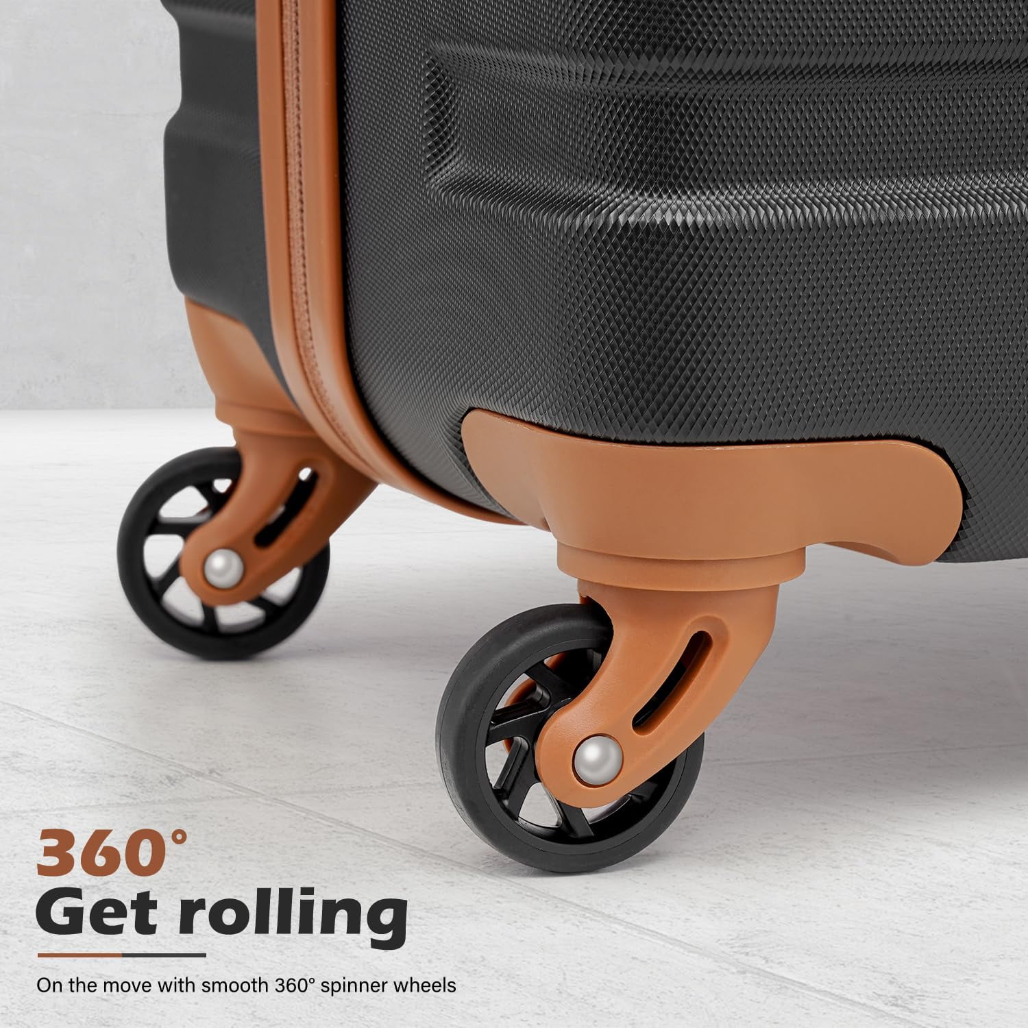 Coolife Luggage Suitcase Spinner Hardshell Lightweight TSA Lock (apricot black,16/20/24/28)