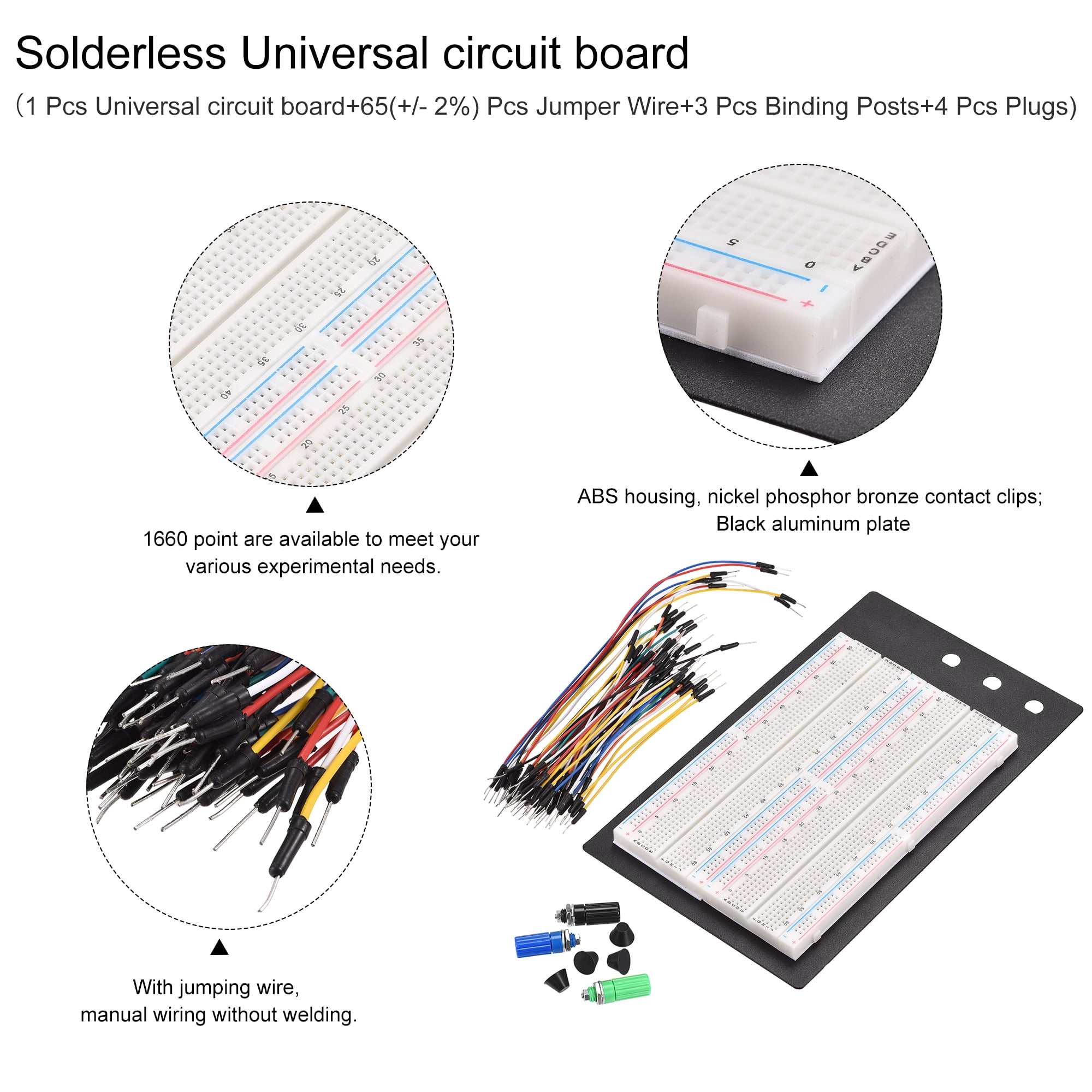 Uxcell Breadboards Kit 1660 Point Solderless Breadboards Set for Shield and Testing 1 set