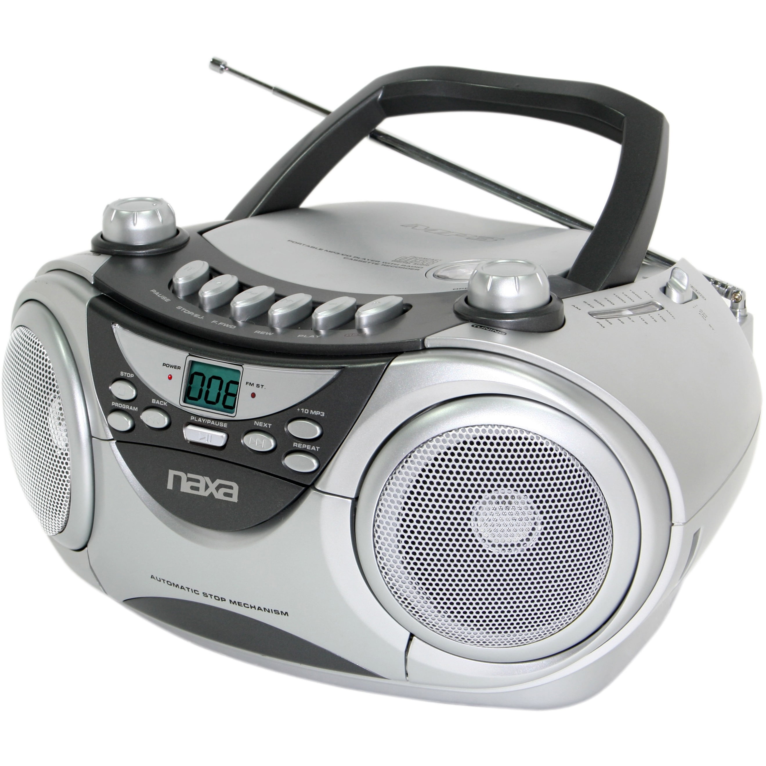 Naxa CD/Radio/Cassette Boombox, Silver, NPB241