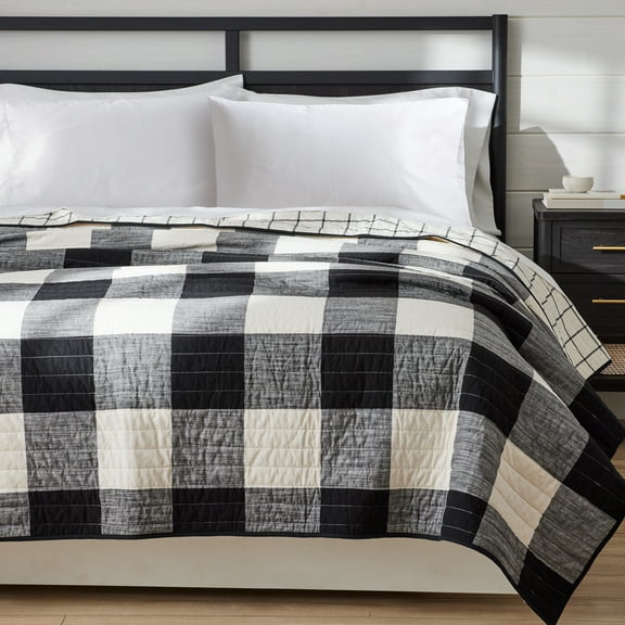 Better Homes & Gardens Buffalo Plaid Cotton Quilt, Full/Queen, Black