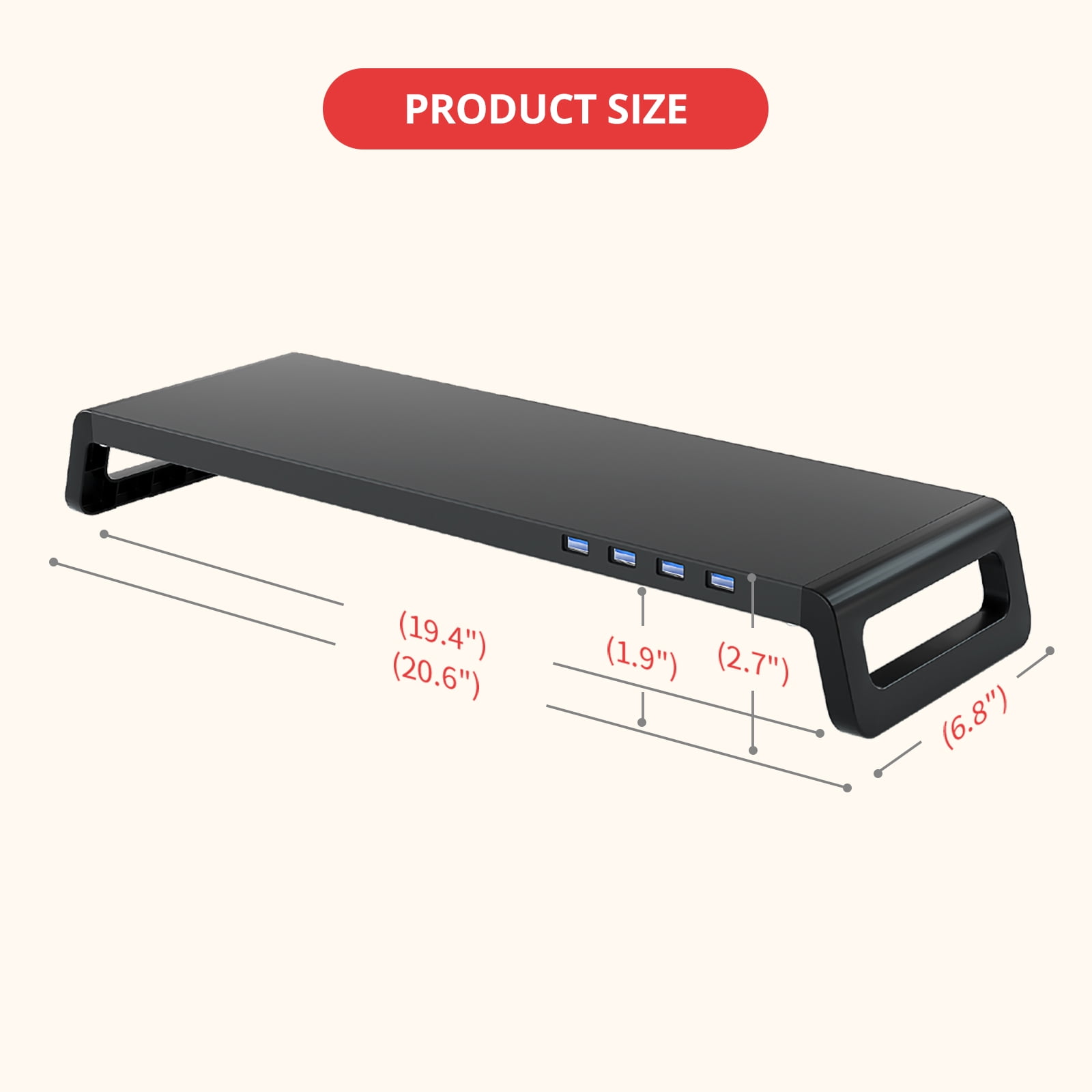 Liboer Monitor and Laptop Desk Stand with USB 3.0 HUB, Hold Up to 46 lbs, Black
