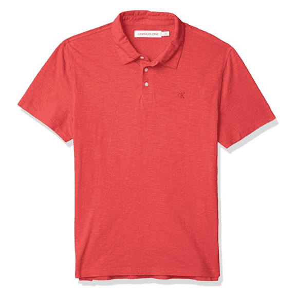 $65 Calvin Klein Men's Short Sleeve Cotton Monogram Polo Shirt, Red, Size XS