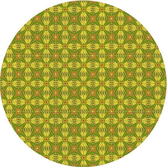 Ahgly Company Indoor Round Patterned Dark Yellow Green Area Rugs, 7' Round