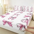 thumbnail image 3 of Manfei Girly Pink Ribbon Queen Sheet Sets, Sugar Halloween Pumpkin Flat Sheet, Cartoon Princess Style Queen Fitted Sheet, Super Cozy Room Decor, 4-Piece, 3 of 7